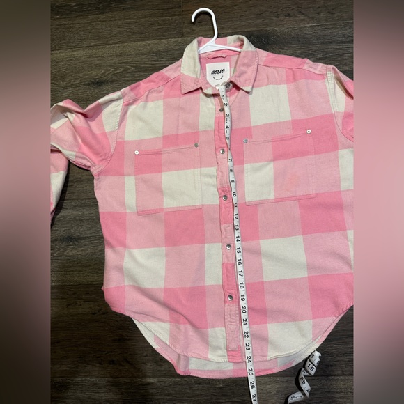 Aerie Pink and Cream Checkered flannel Shirt - Picture 6 of 7